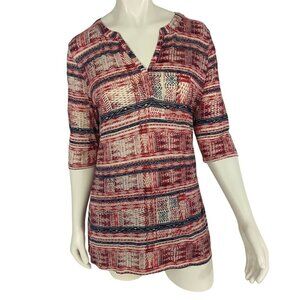 Lucky Brand Women’s 1/2 Sleeve Shirt Top Blouse V-Neck Size L Red & Blue NWOT